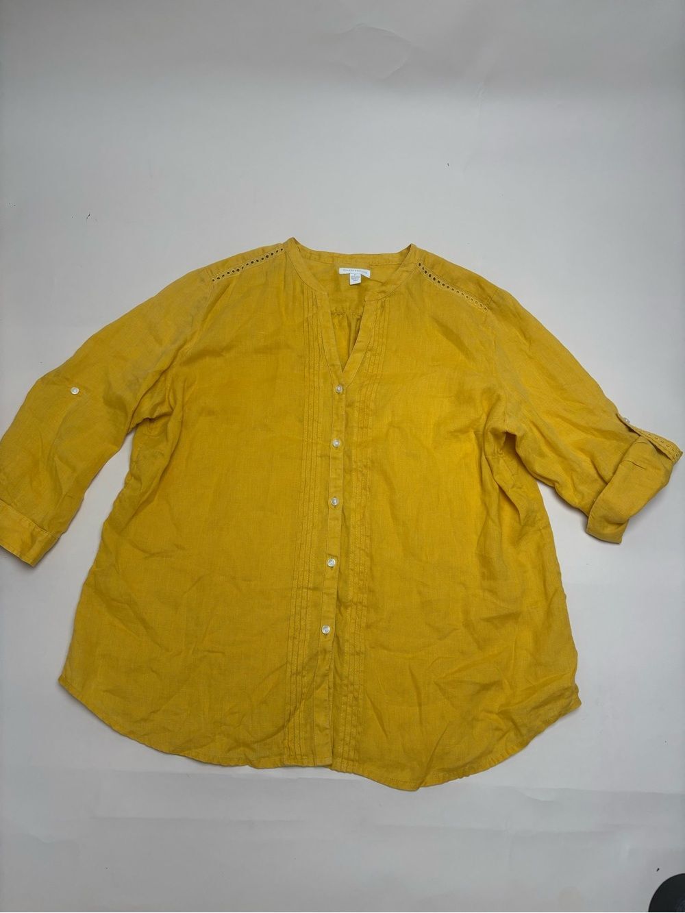100% Linen Roll-tab Sleeve Women's Button Up Shirt XL